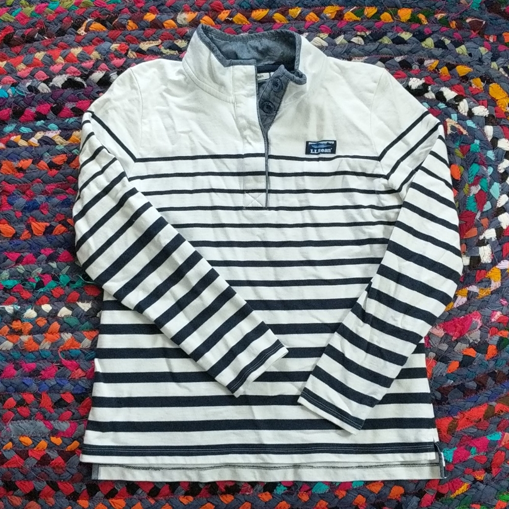 Navy and white striped classic LLBean shirt